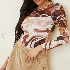 PrettyLittleThing Marble Print Bodysuit